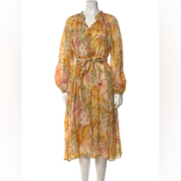 COS Floral Print V-Neck Midi Dress Yellow Sepia TENCEL Lyocell Size 4 US - Picture 2 of 9